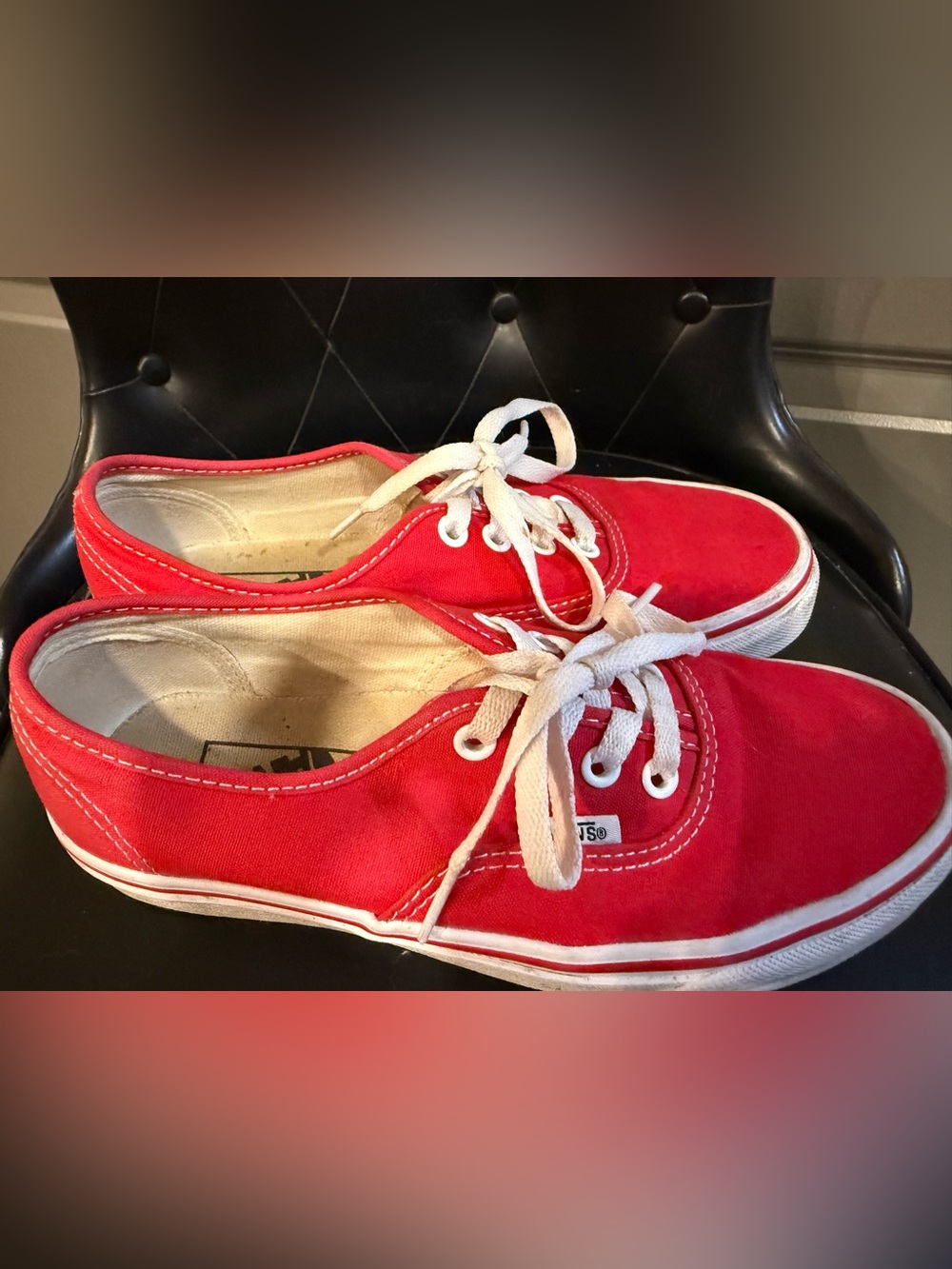 Vans Women's Red Canvas Low-Top Sneakers with White Laces
